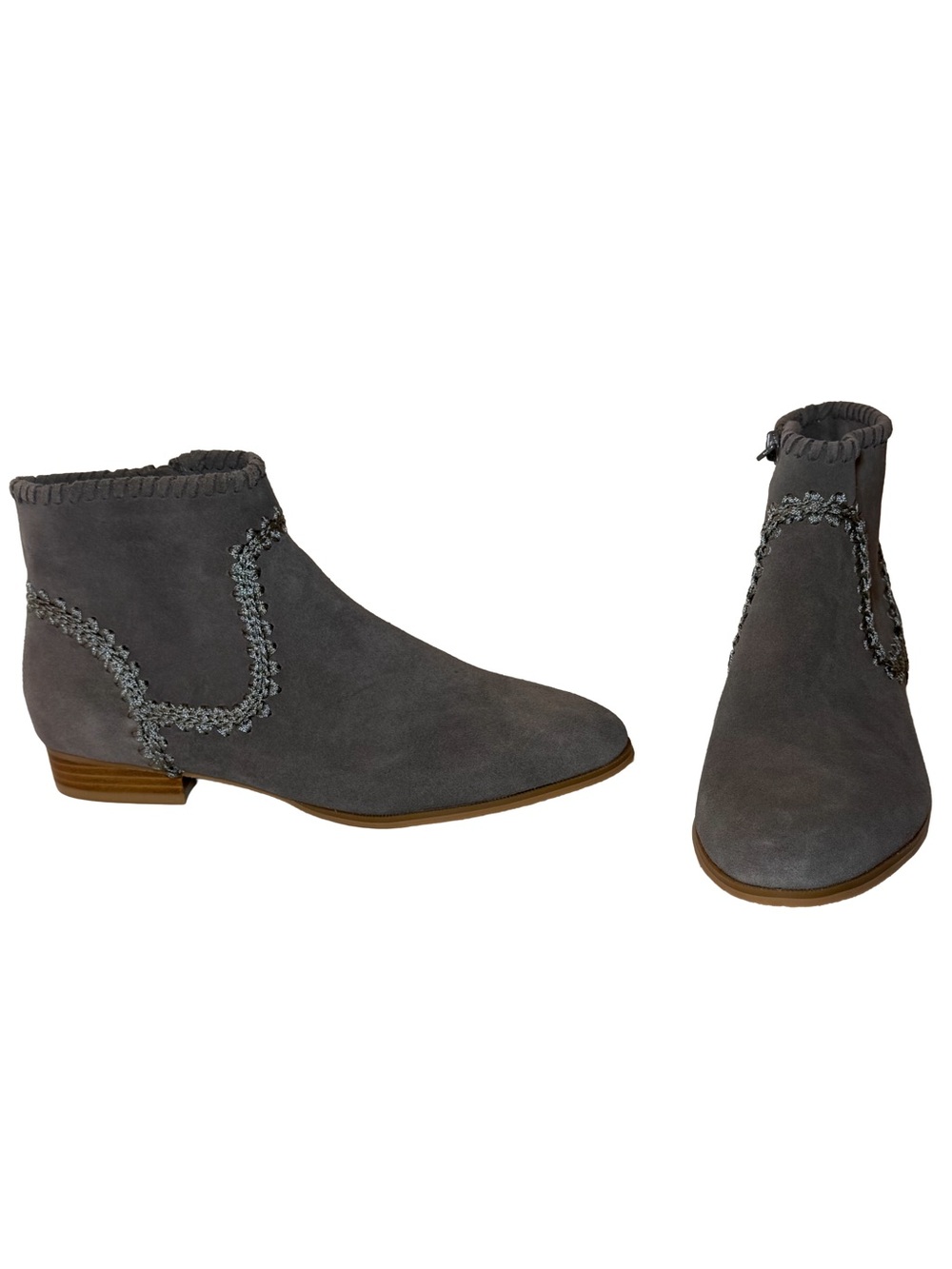 Jack Rogers Gemma Whipstitch Grey Suede Waterproof Boho Ankle Booties 7.5M NWOB
